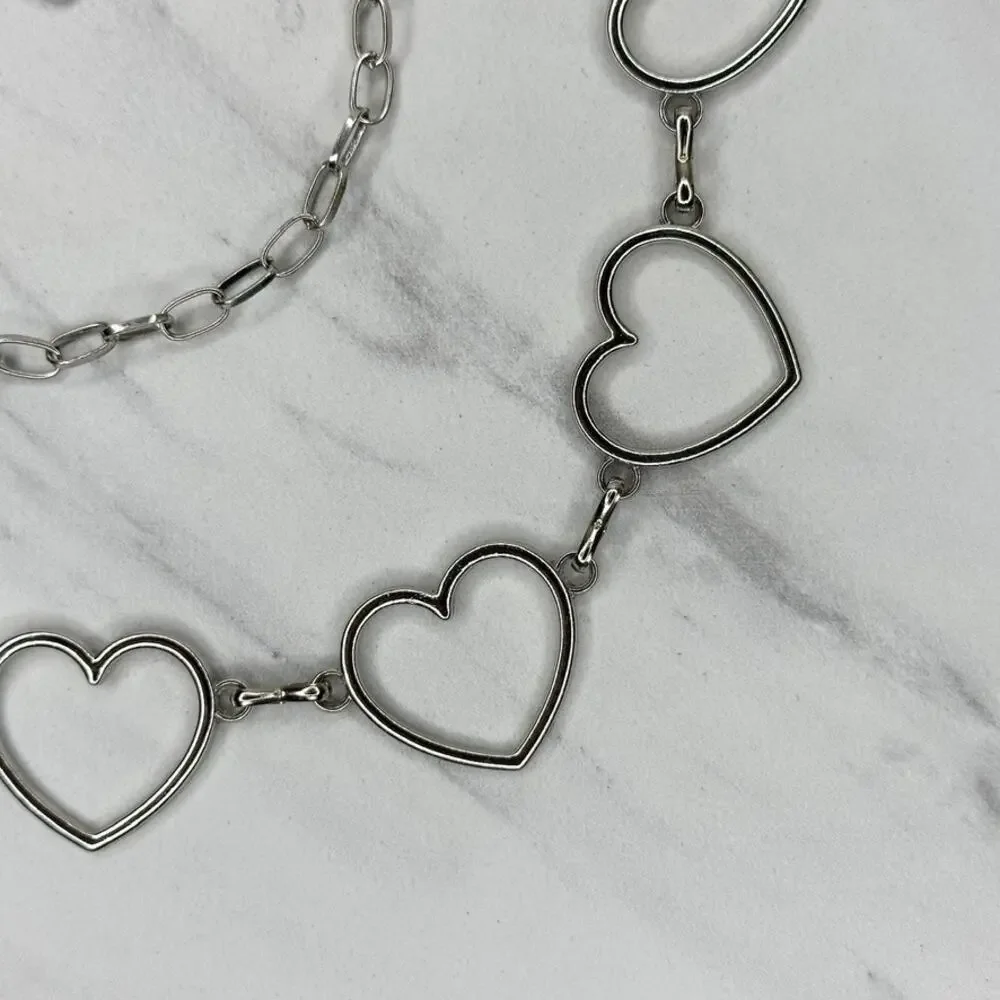 Open Heart Silver Tone Chain Belt One Size (OS) ✨